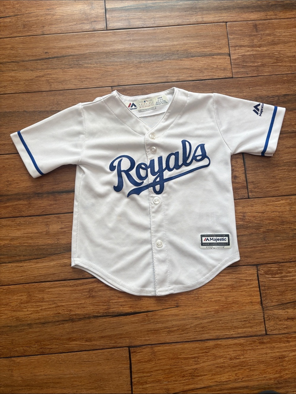 Toddler Majestic Kansas City Royals White Button Up Jersey 2T Spell out MLB